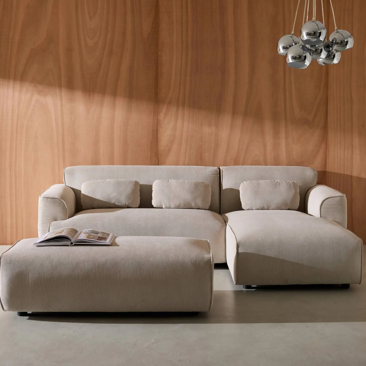 Sitzhocker, Fußhocker mit Cordbezug für 2-Sitzer Ecksofa Wallas