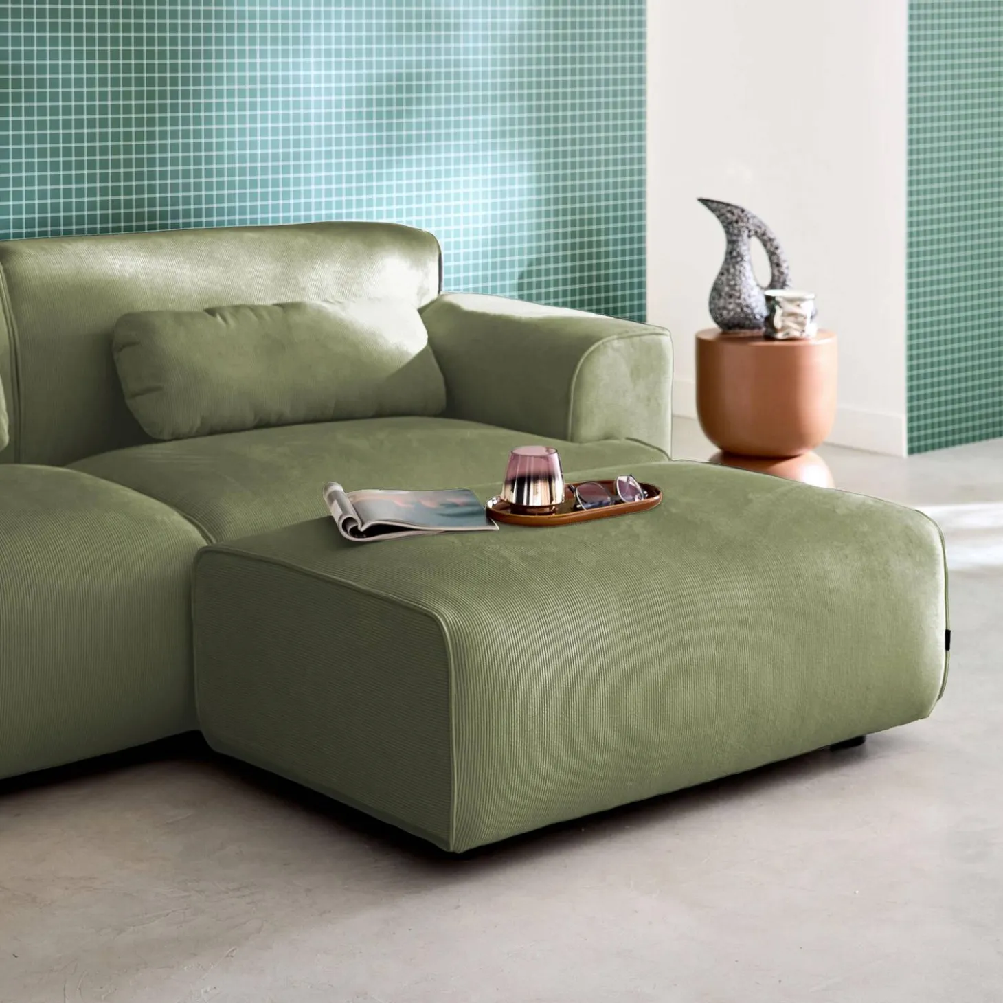 Sitzhocker, Fußhocker mit Cordbezug für 3-Sitzer-Sofa Wallas