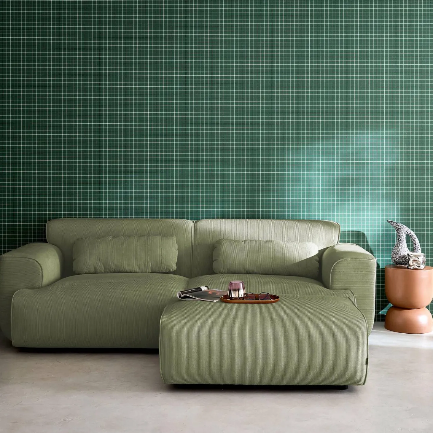 Sitzhocker, Fußhocker mit Cordbezug für 3-Sitzer-Sofa Wallas