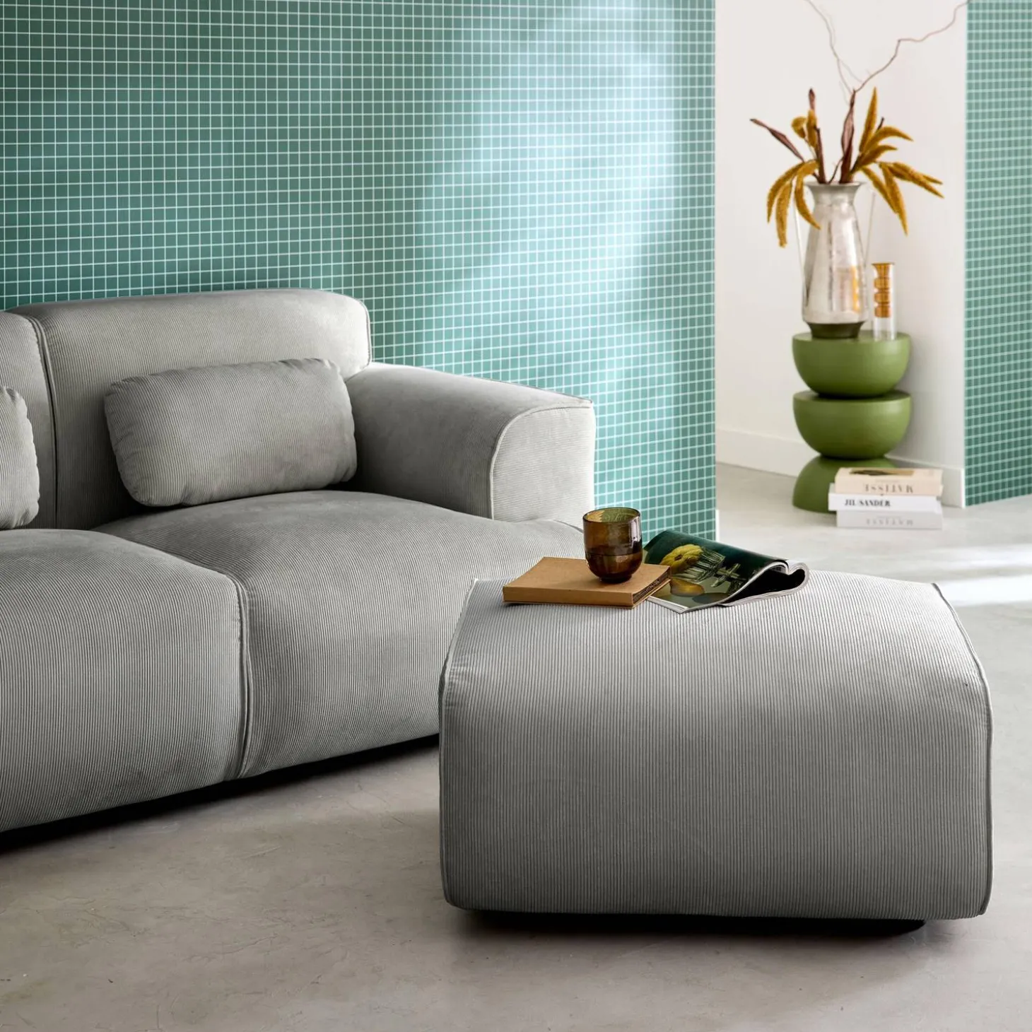 Sitzhocker, Fußhocker mit Cordbezug für 2-Sitzer-Sofa Wallas
