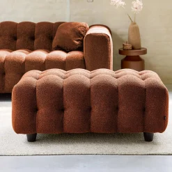 Sitzhocker Fußhocker mit strukturiertem Bouclébezug für 3-Sitzer Ecksofa Leon
