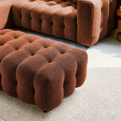Sitzhocker Fußhocker mit strukturiertem Bouclébezug für 3-Sitzer Ecksofa Leon