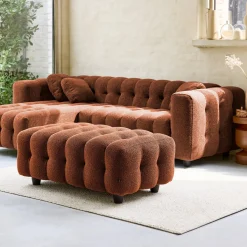 Sitzhocker Fußhocker mit strukturiertem Bouclébezug für 3-Sitzer Ecksofa Leon