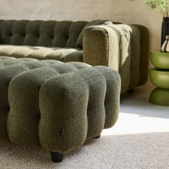 Sitzhocker Fußhocker mit strukturiertem Bouclébezug für 3-Sitzer Ecksofa Leon