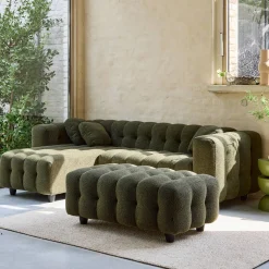 Sitzhocker Fußhocker mit strukturiertem Bouclébezug für 3-Sitzer Ecksofa Leon