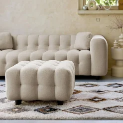 Sitzhocker Fußhocker mit strukturiertem Bouclébezug für 3-Sitzer Sofa Leon