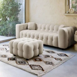 Sitzhocker Fußhocker mit strukturiertem Bouclébezug für 3-Sitzer Sofa Leon