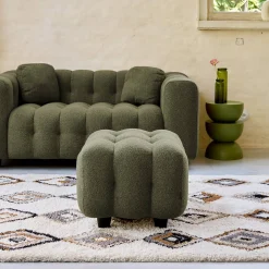 Sitzhocker Fußhocker mit strukturiertem Bouclébezug für 2-Sitzer Sofa Leon
