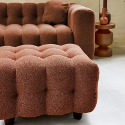 Sitzhocker Fußhocker mit strukturiertem Bouclébezug für 3-Sitzer Sofa Leon