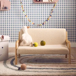Skandinavische Kinderbank aus Holz und Bouclé-Stoff, 2 Sitze