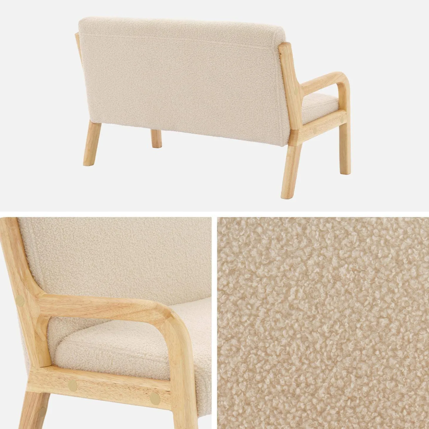 Skandinavische Kinderbank aus Holz und Bouclé-Stoff, 2 Sitze