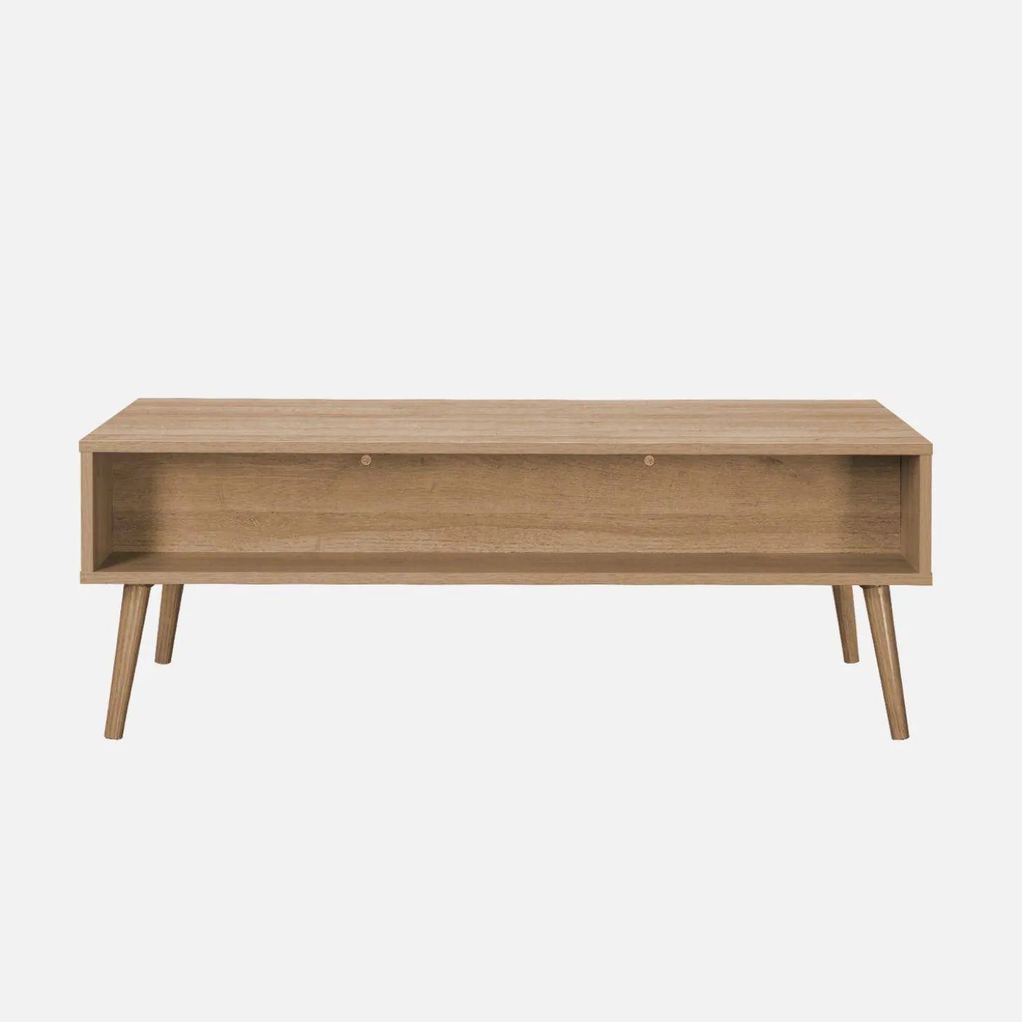 Skandinavischer Couchtisch mit abgerundetem Rattan-Geflecht, 1 Schublade