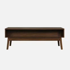 Skandinavischer Couchtisch mit geriffeltem Holzdekor, 2 Nischen, 1 Schublade
