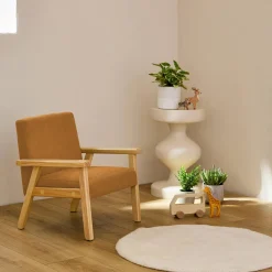 Skandinavischer Kindersessel aus Cord und Hevea-Holz