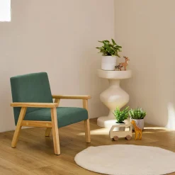 Skandinavischer Kindersessel aus Cord und Hevea-Holz