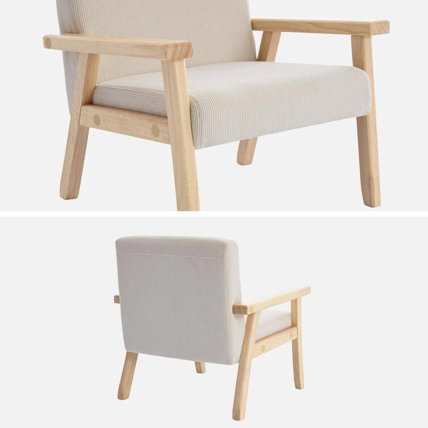 Skandinavischer Kindersessel aus Cord und Hevea-Holz