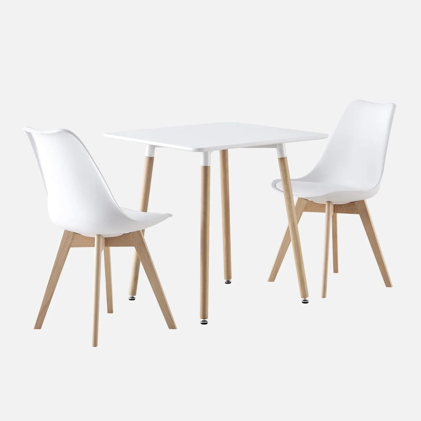 Skandinavischer quadratischer Esstisch 70 cm + 2 Stühle