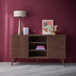 Skandinavisches Sideboard in Holzdekor mit 2 geriffelten Schiebetüren B 140 cm