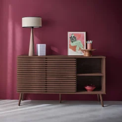 Skandinavisches Sideboard in Holzdekor mit 2 geriffelten Schiebetüren B 140 cm