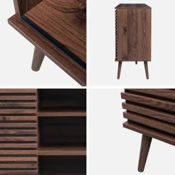 Skandinavisches Sideboard in Holzdekor mit 2 geriffelten Schiebetüren B 140 cm