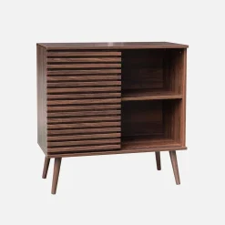 Skandinavisches Sideboard in Holzdekor mit geriffelter Schiebetür B 80 cm