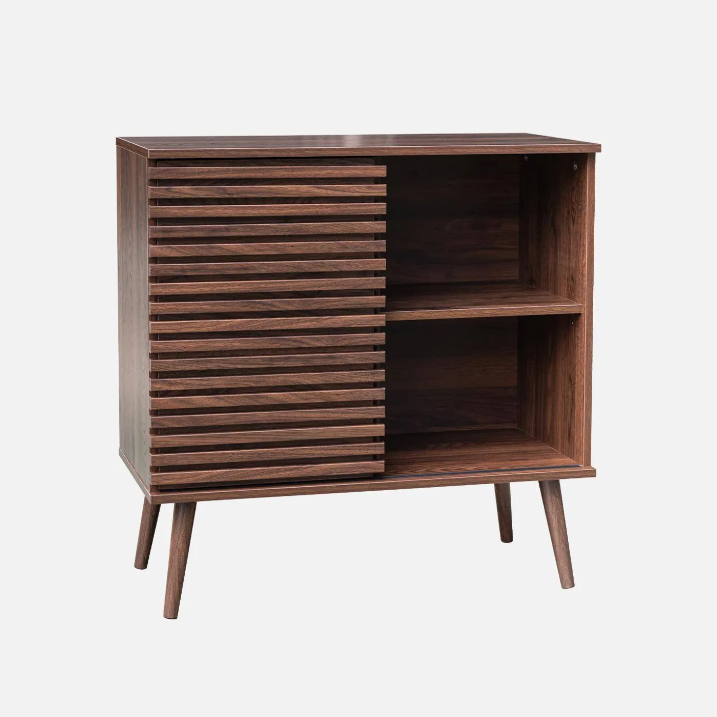 Skandinavisches Sideboard in Holzdekor mit geriffelter Schiebetür B 80 cm