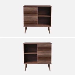 Skandinavisches Sideboard in Holzdekor mit geriffelter Schiebetür B 80 cm