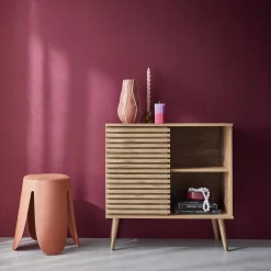 Skandinavisches Sideboard in Holzdekor mit geriffelter Schiebetür B 80 cm