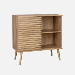 Skandinavisches Sideboard in Holzdekor mit geriffelter Schiebetür B 80 cm