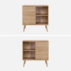 Skandinavisches Sideboard in Holzdekor mit geriffelter Schiebetür B 80 cm
