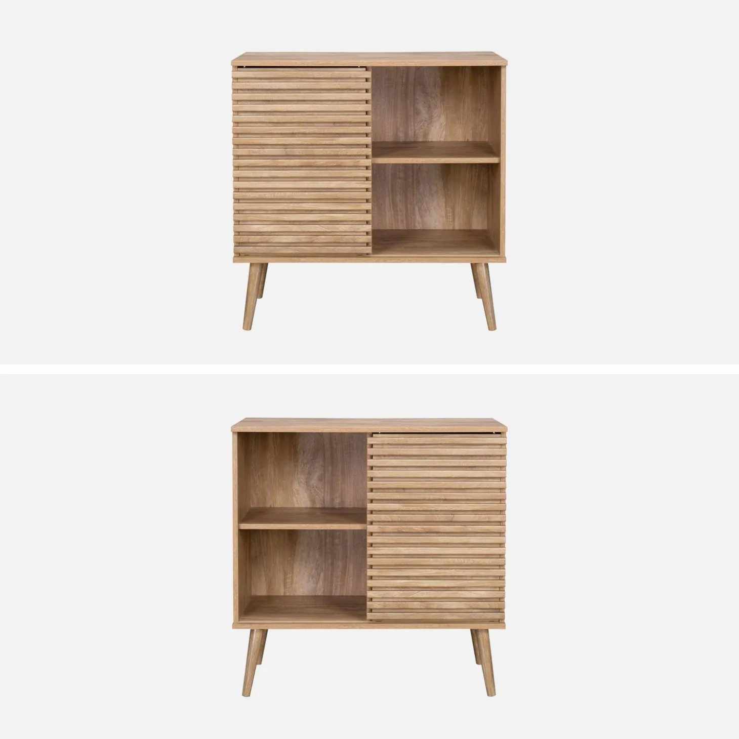 Skandinavisches Sideboard in Holzdekor mit geriffelter Schiebetür B 80 cm
