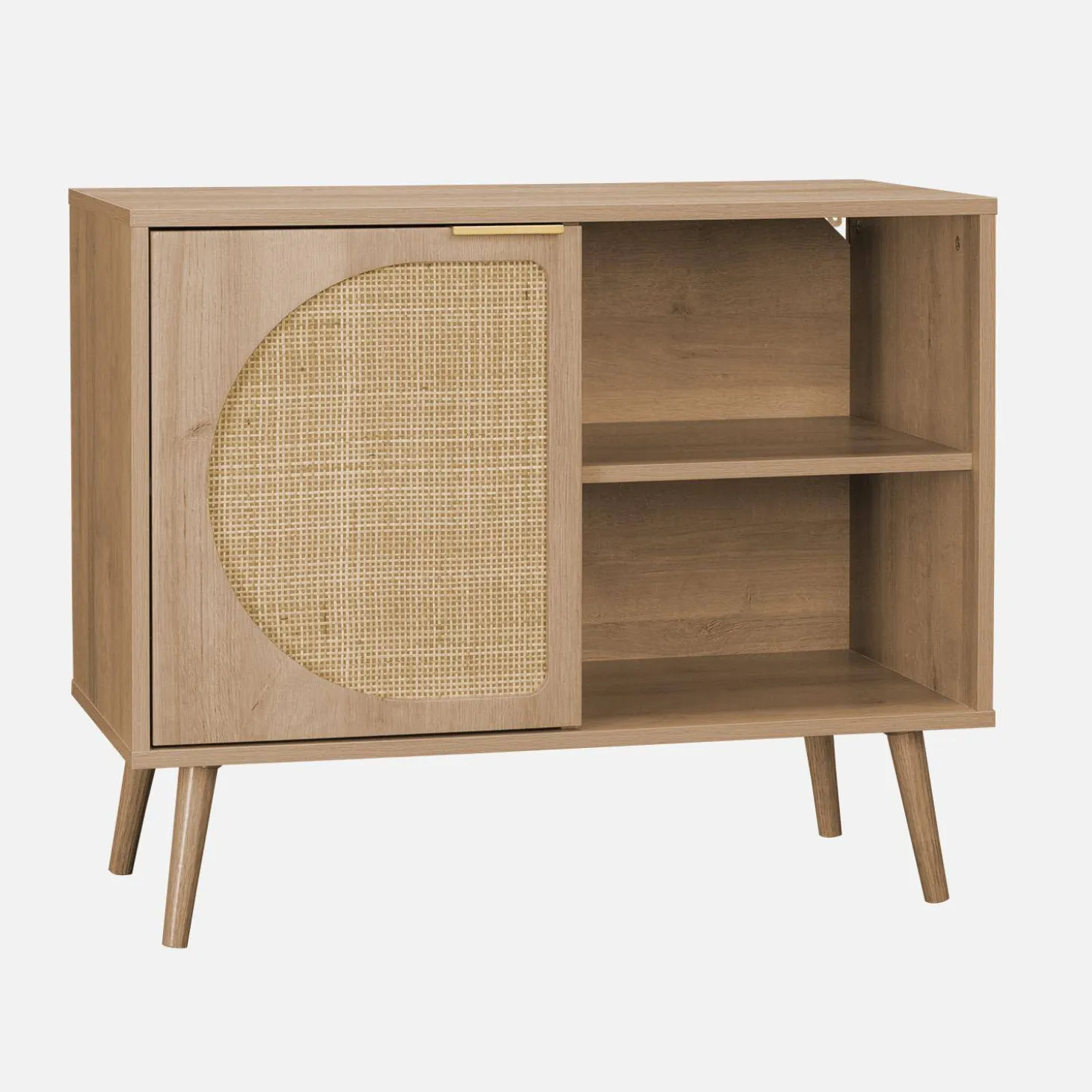 Skandinavisches Sideboard mit Holzdekor und abgerundetem Rattan-Geflecht 1 Tür 80 cm