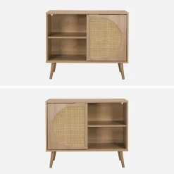 Skandinavisches Sideboard mit Holzdekor und abgerundetem Rattan-Geflecht 1 Tür 80 cm