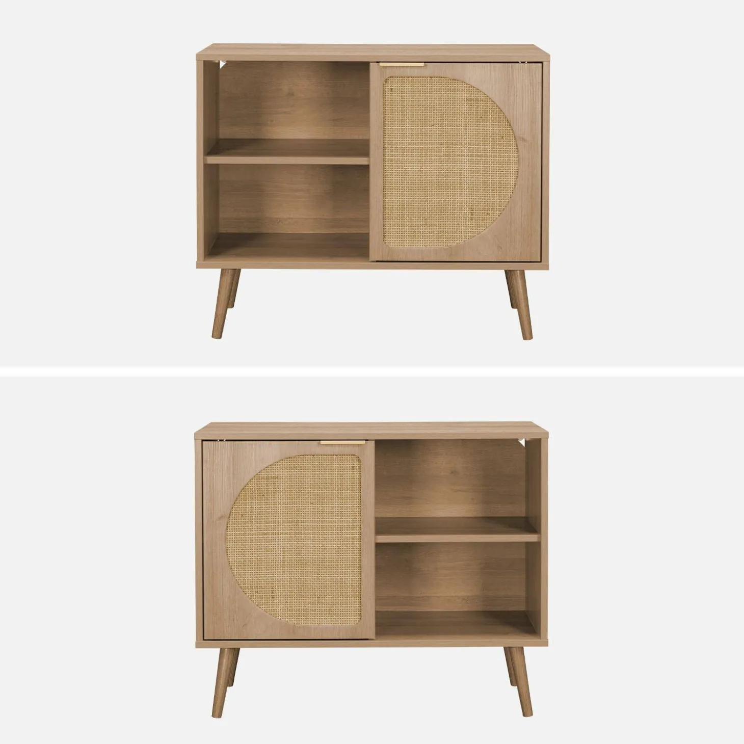 Skandinavisches Sideboard mit Holzdekor und abgerundetem Rattan-Geflecht 1 Tür 80 cm