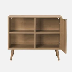 Skandinavisches Sideboard mit Holzdekor und abgerundetem Rattan-Geflecht 1 Tür 80 cm