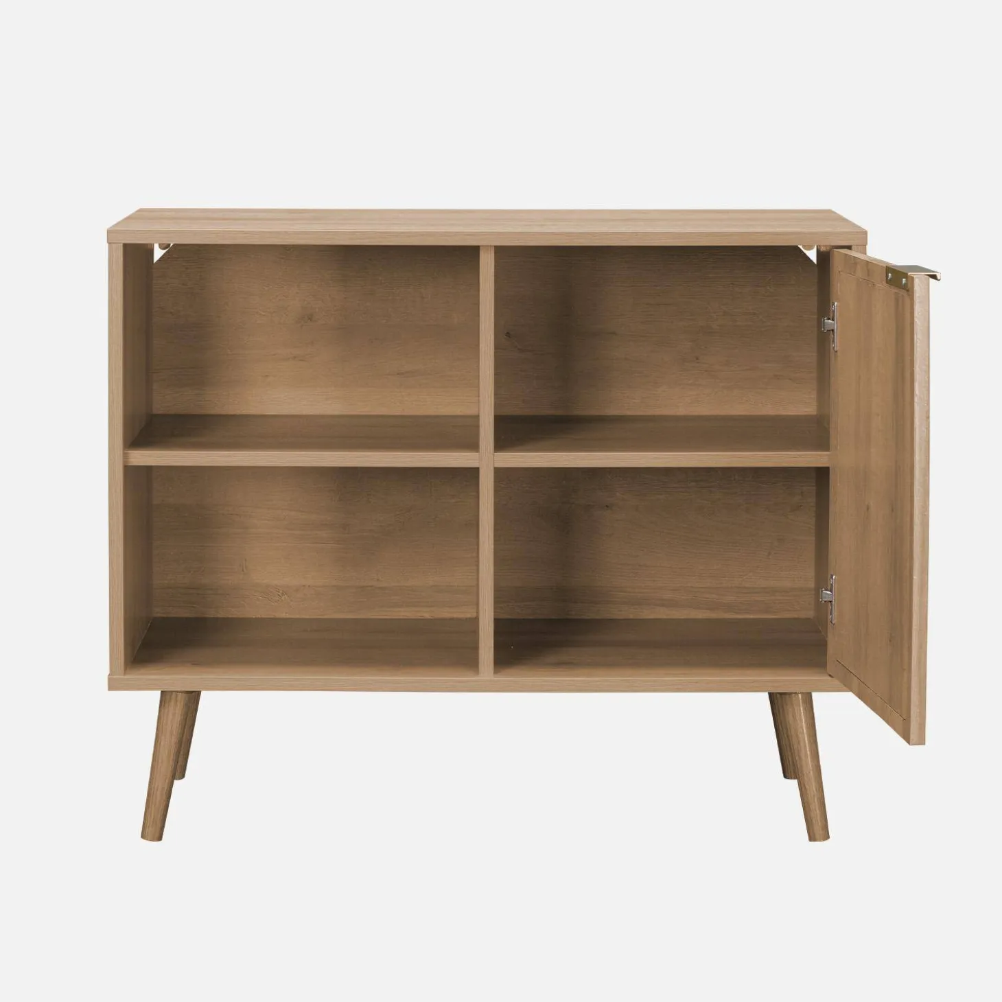 Skandinavisches Sideboard mit Holzdekor und abgerundetem Rattan-Geflecht 1 Tür 80 cm