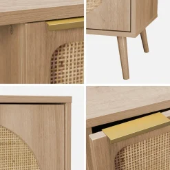 Skandinavisches Sideboard mit Holzdekor und abgerundetem Rattan-Geflecht 1 Tür 80 cm