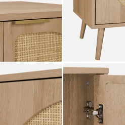 Skandinavisches Sideboard mit Holzdekor und abgerundetem Rattan-Geflecht 3 Türen B 120 cm