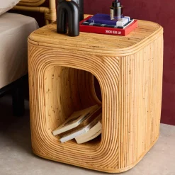 Sofaende, Beistelltisch, Nachttisch mit Nische, aus natürlichem Rattan