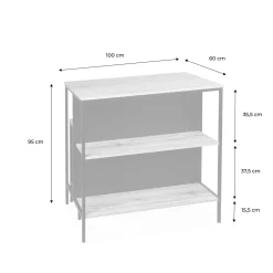 Stehtisch mit Holzdekor und Metall mit 2 Regalen + 2 Hocker