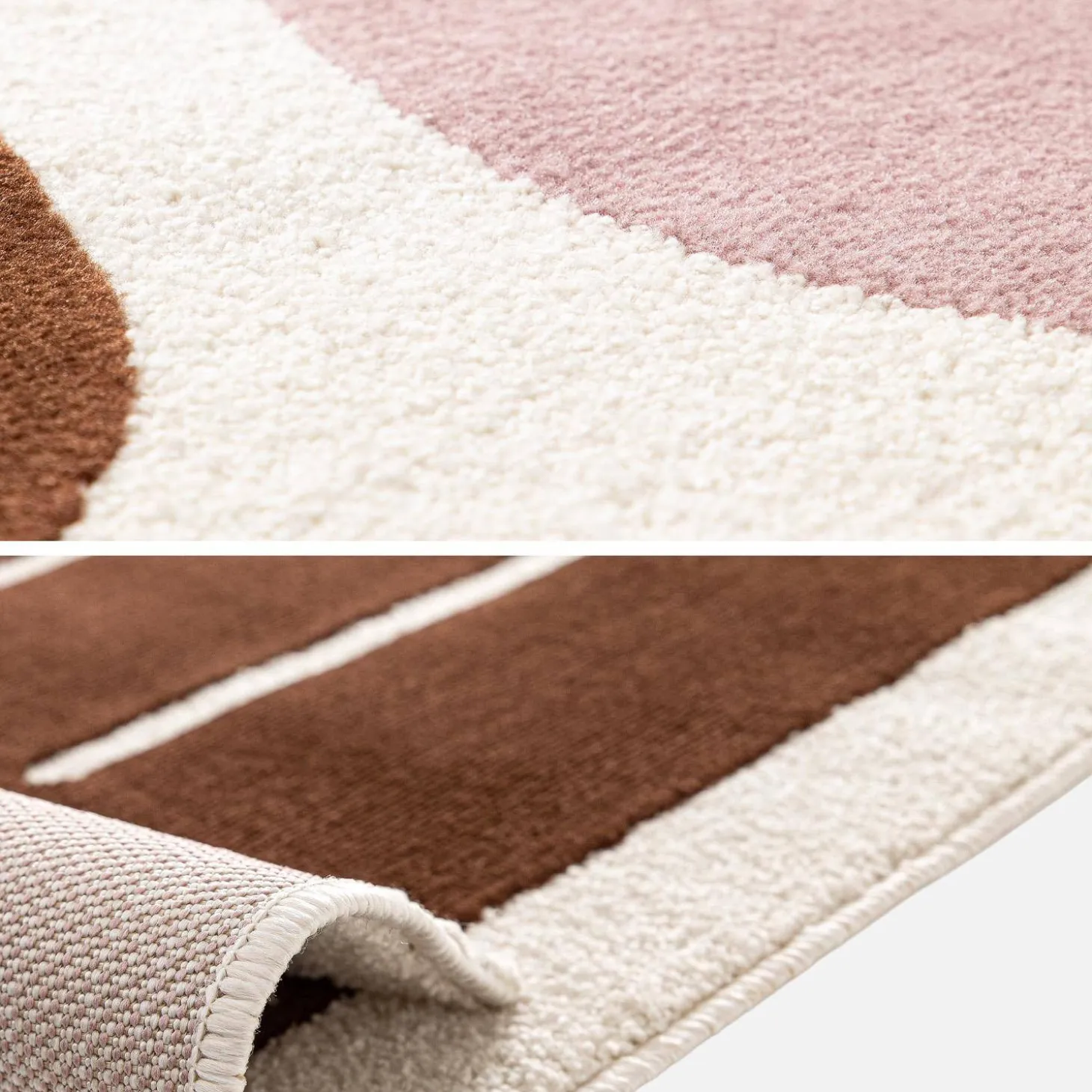 Teppich für den Innenbereich mit grafischem Muster in rosa und braun