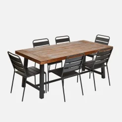Tisch für Indoor/Outdoor aus Holz und Metall, 190 cm, 6-8 Plätze