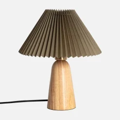 Tischlampe für drinnen aus Holz und Stoff Ø10,5cm