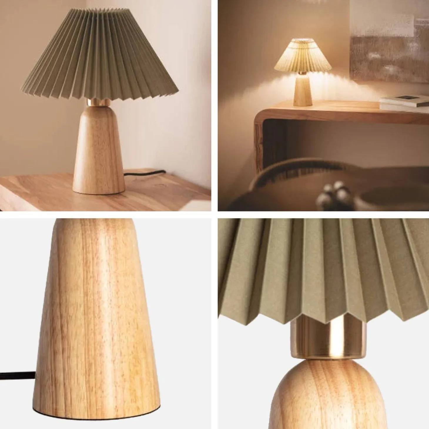 Tischlampe für drinnen aus Holz und Stoff Ø10,5cm