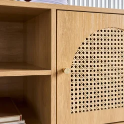 TV Möbel Holzdekor und Rattan-Geflecht 2 Türen 140cm