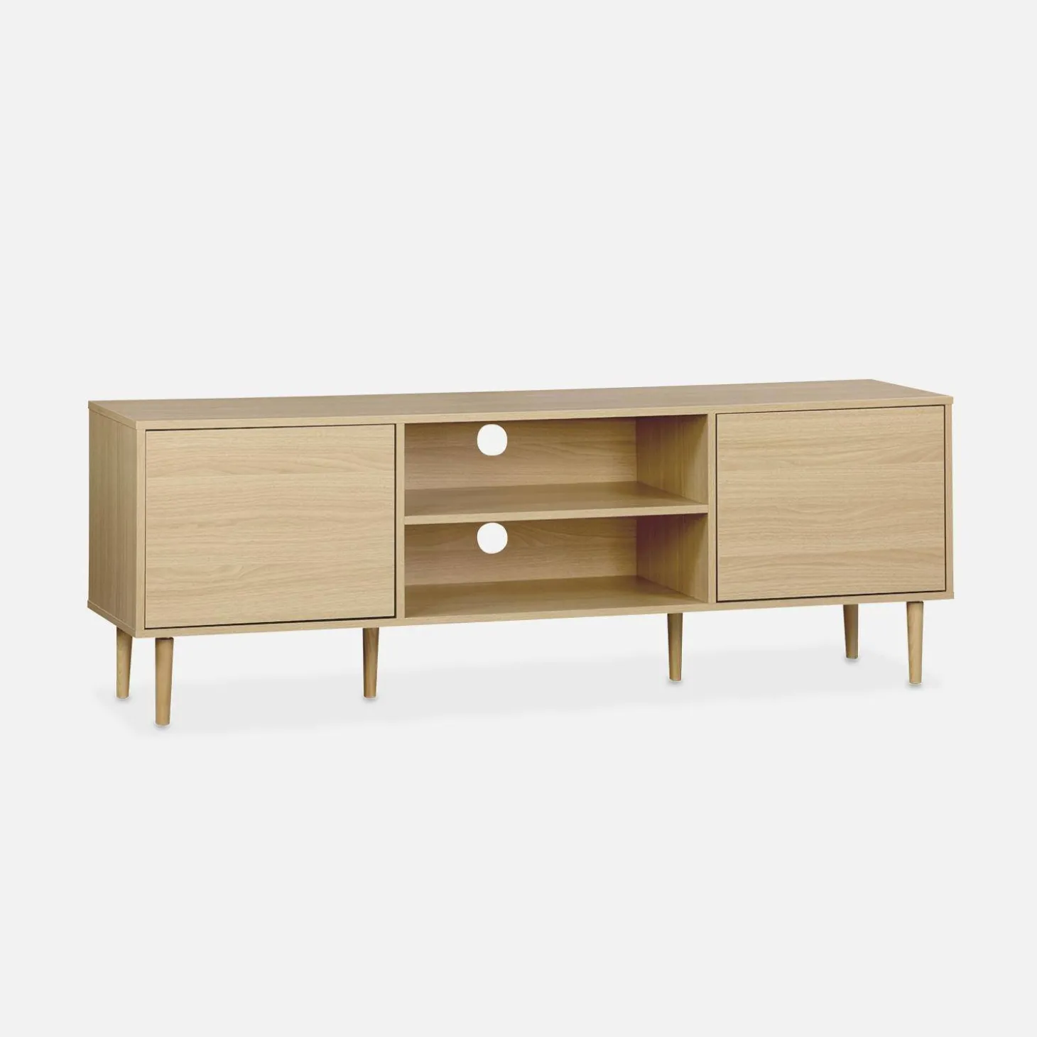 TV-Möbel in Naturholzeffekt - 2 Schubladen - 2 Ebenen - 2 Türen L 160 cm