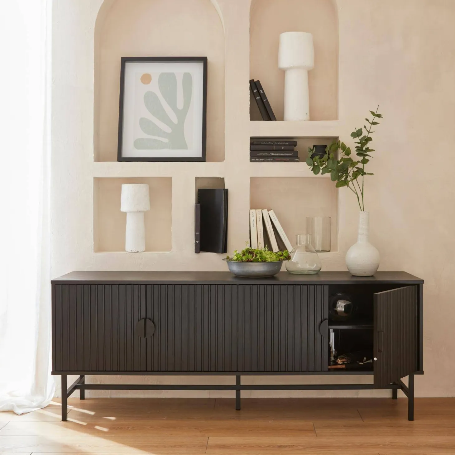 TV-Möbel mit geriffeltem Holzdekor 160 cm