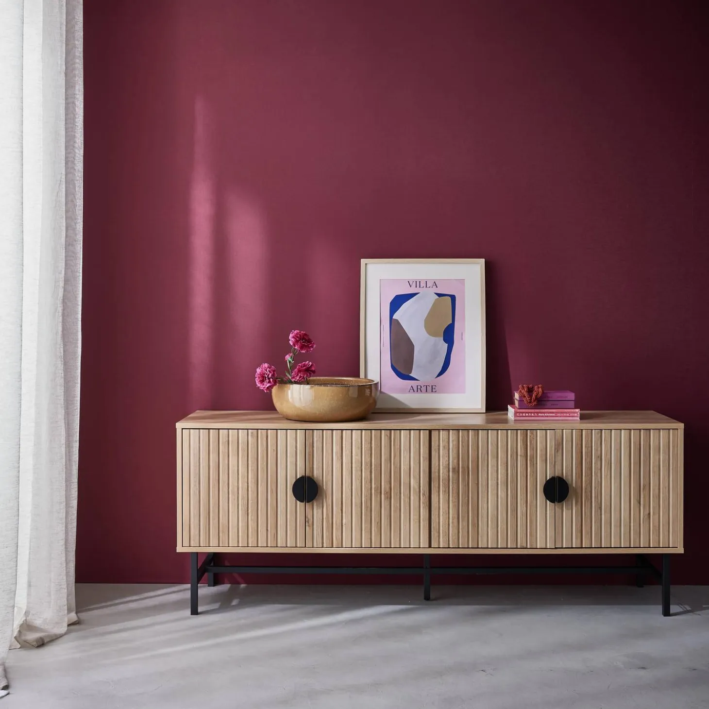TV-Möbel mit geriffeltem Holzdekor 160 cm