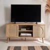 TV-Möbel mit Holzdekor und abgerundetem Rattan-Geflecht 120 cm