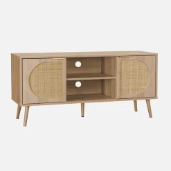 TV-Möbel mit Holzdekor und abgerundetem Rattan-Geflecht 120 cm